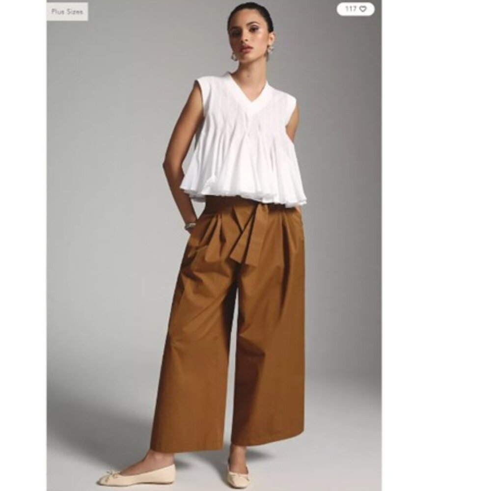 Exquise anthropologie pleated high waist wide leg tie belt pants